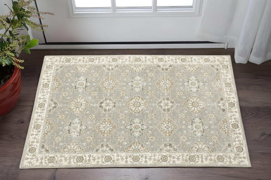 3' X 5' Gray and Ivory Oriental Power Loom Area Rug - Homeroots - Flyclothing LLC