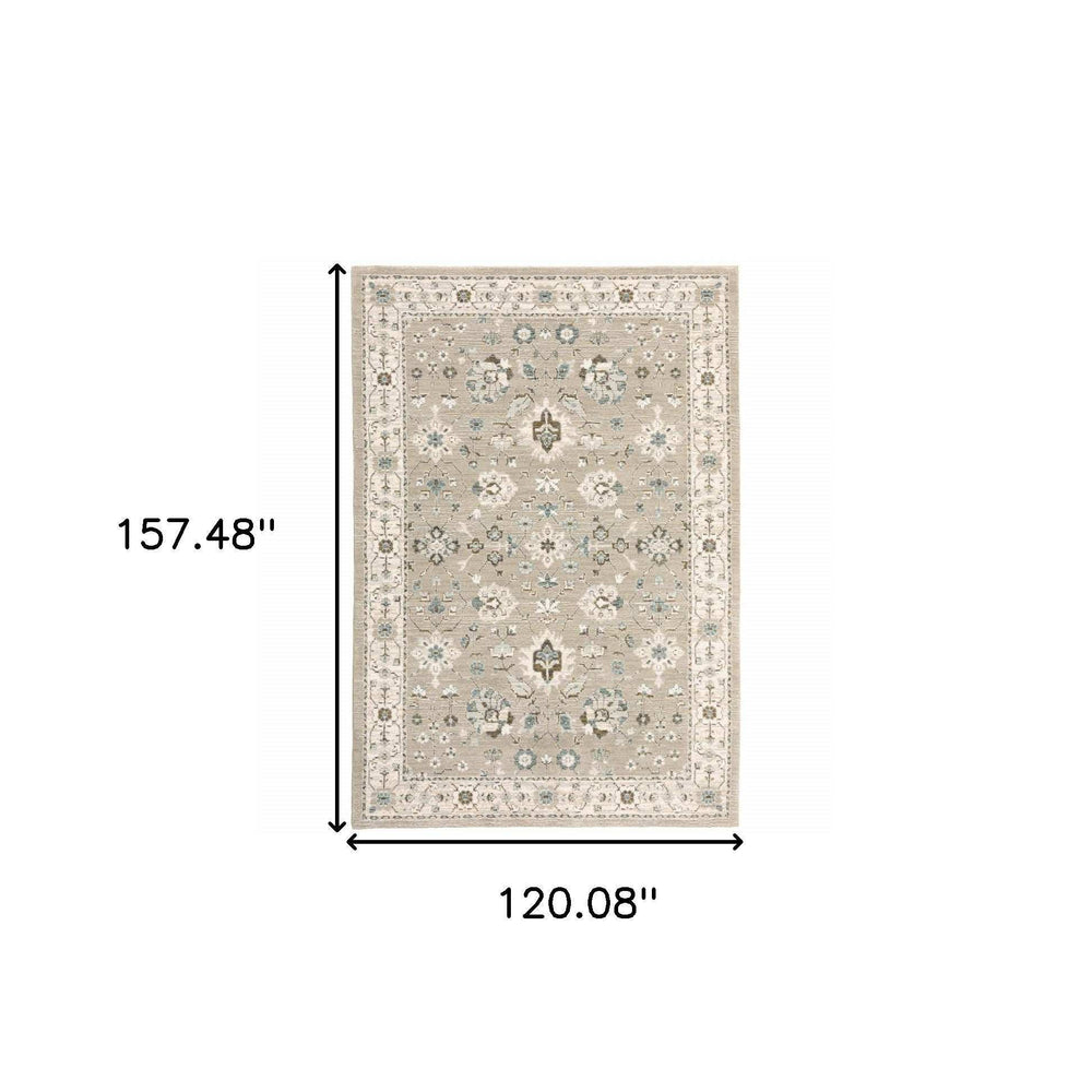 10' X 13' Beige and Ivory Oriental Power Loom Area Rug - Homeroots - Flyclothing LLC