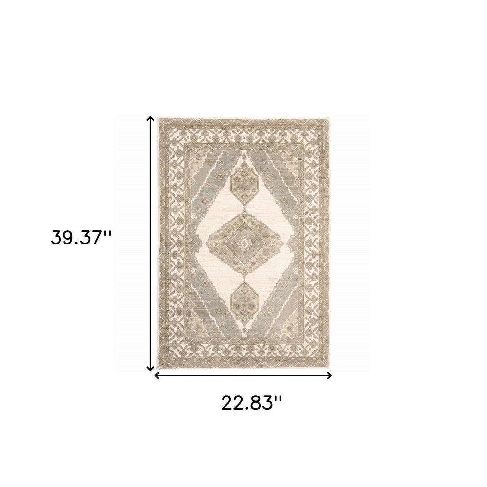 2' X 3' Beige and Ivory Oriental Power Loom Area Rug - Homeroots - Flyclothing LLC