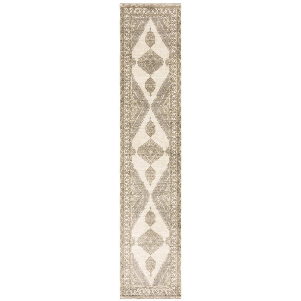 12' Runner Beige and Ivory Oriental Power Loom Runner Rug - Homeroots - Flyclothing LLC