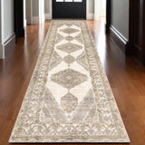 12' Runner Beige and Ivory Oriental Power Loom Runner Rug - Homeroots - Flyclothing LLC