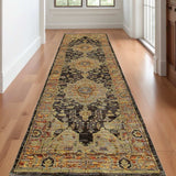 12' Runner Gold and Black Oriental Power Loom Runner Rug - Homeroots - Flyclothing LLC