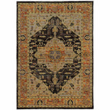 7' X 10' Black and Gold Oriental Power Loom Area Rug - Homeroots - Flyclothing LLC