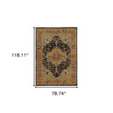 7' X 10' Black and Gold Oriental Power Loom Area Rug - Homeroots - Flyclothing LLC