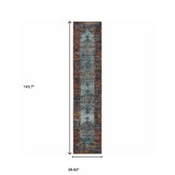 12' Runner Blue and Red Oriental Power Loom Runner Rug - Homeroots - Flyclothing LLC
