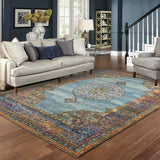 5' X 7' Blue and Beige Oriental Power Loom Area Rug - Homeroots - Flyclothing LLC