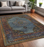 5' X 7' Blue and Beige Oriental Power Loom Area Rug - Homeroots - Flyclothing LLC