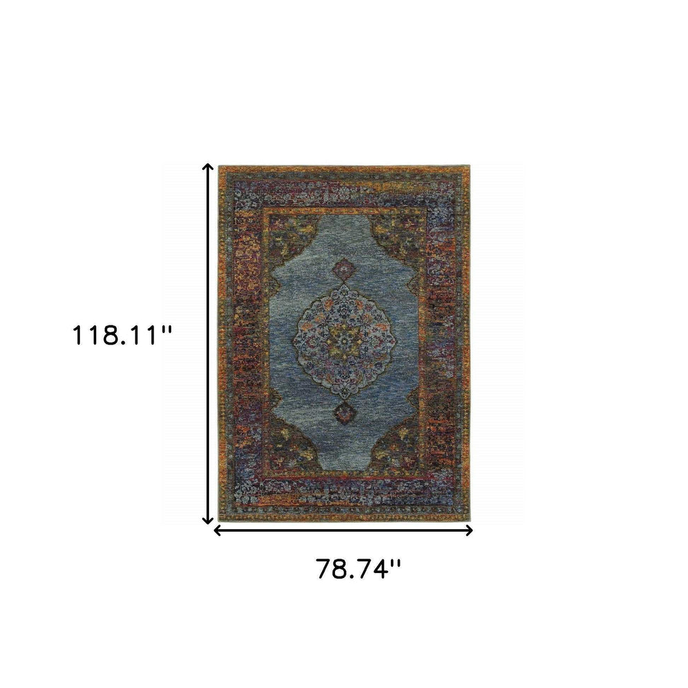 7' X 10' Blue and Beige Oriental Power Loom Area Rug - Homeroots - Flyclothing LLC