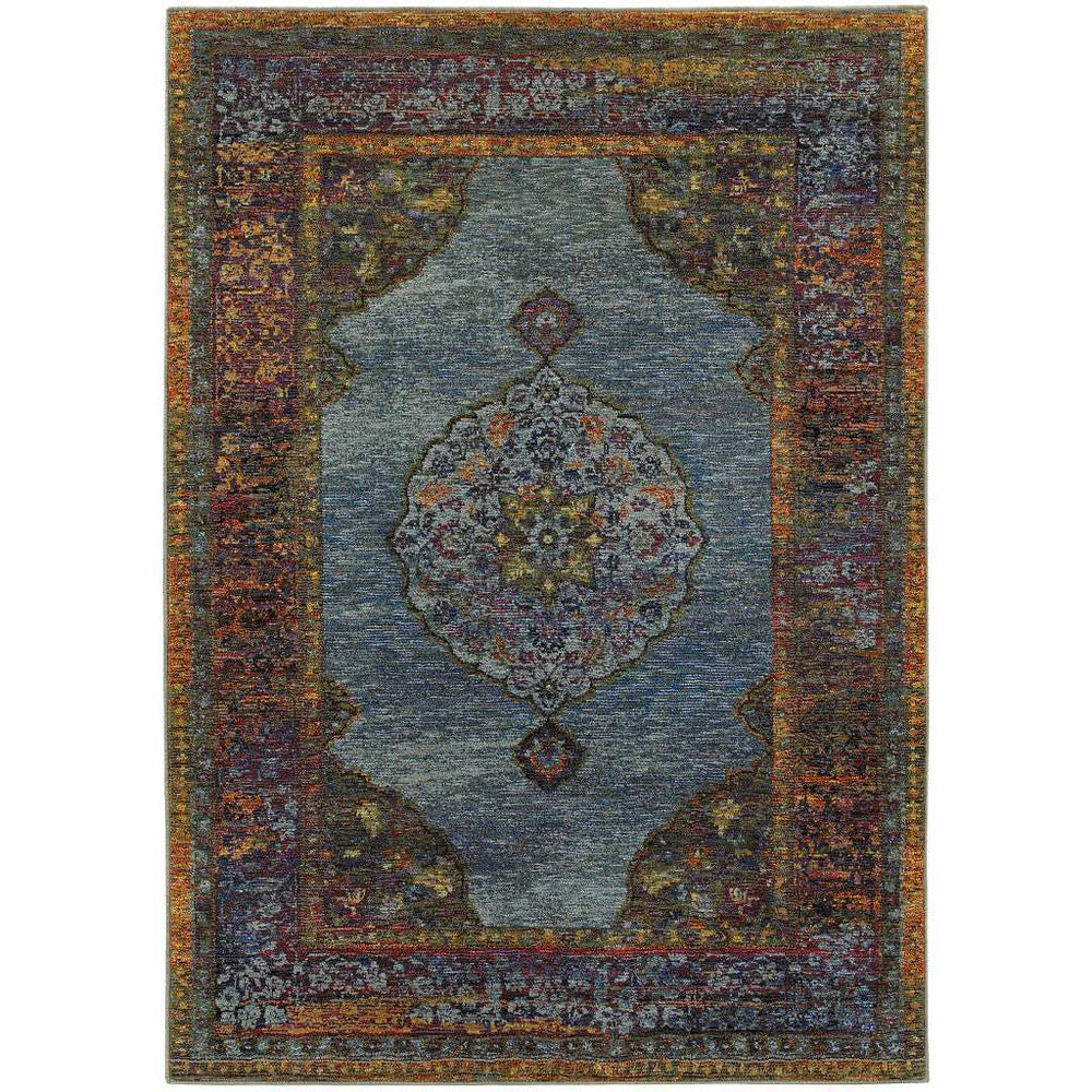 8' X 11' Blue and Beige Oriental Power Loom Area Rug - Homeroots - Flyclothing LLC