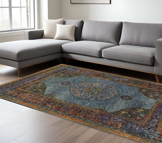 8' X 11' Blue and Beige Oriental Power Loom Area Rug - Homeroots - Flyclothing LLC