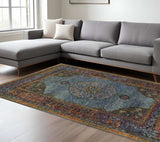 8' X 11' Blue and Beige Oriental Power Loom Area Rug - Homeroots - Flyclothing LLC