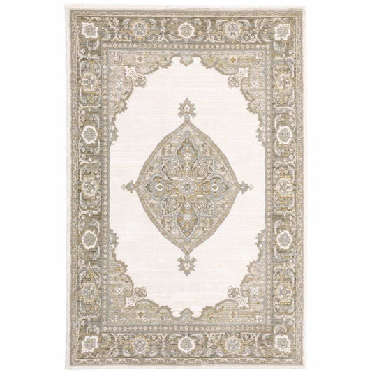 10' X 13' Beige and Ivory Oriental Power Loom Area Rug - Homeroots - Flyclothing LLC
