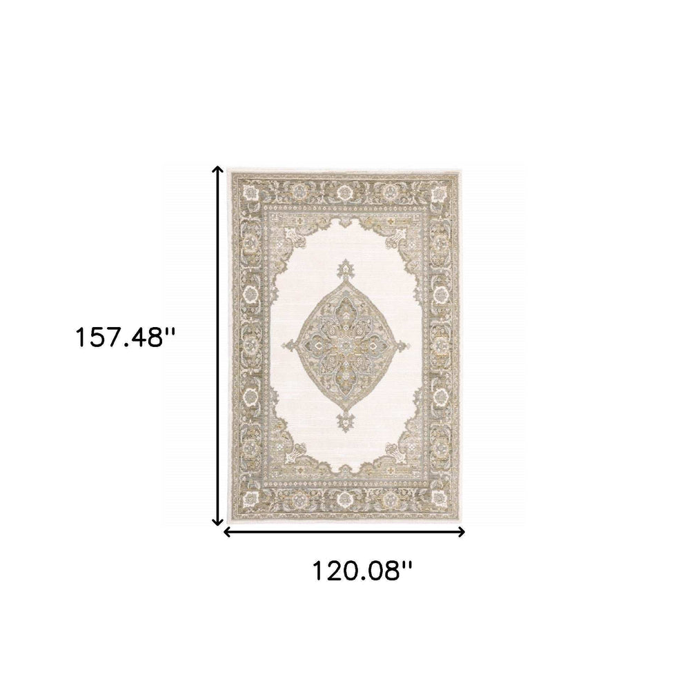 10' X 13' Beige and Ivory Oriental Power Loom Area Rug - Homeroots - Flyclothing LLC