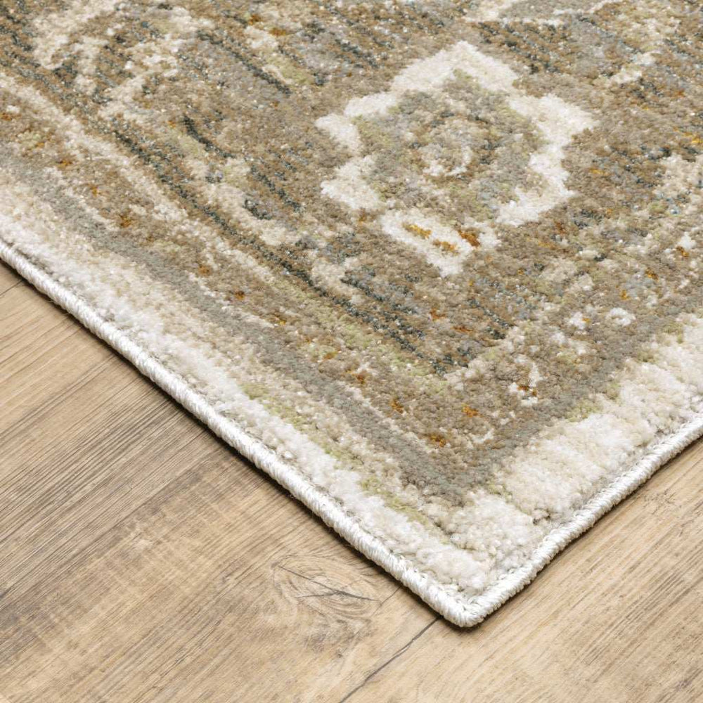 8' Runner Beige and Ivory Oriental Power Loom Runner Rug - Homeroots - Flyclothing LLC