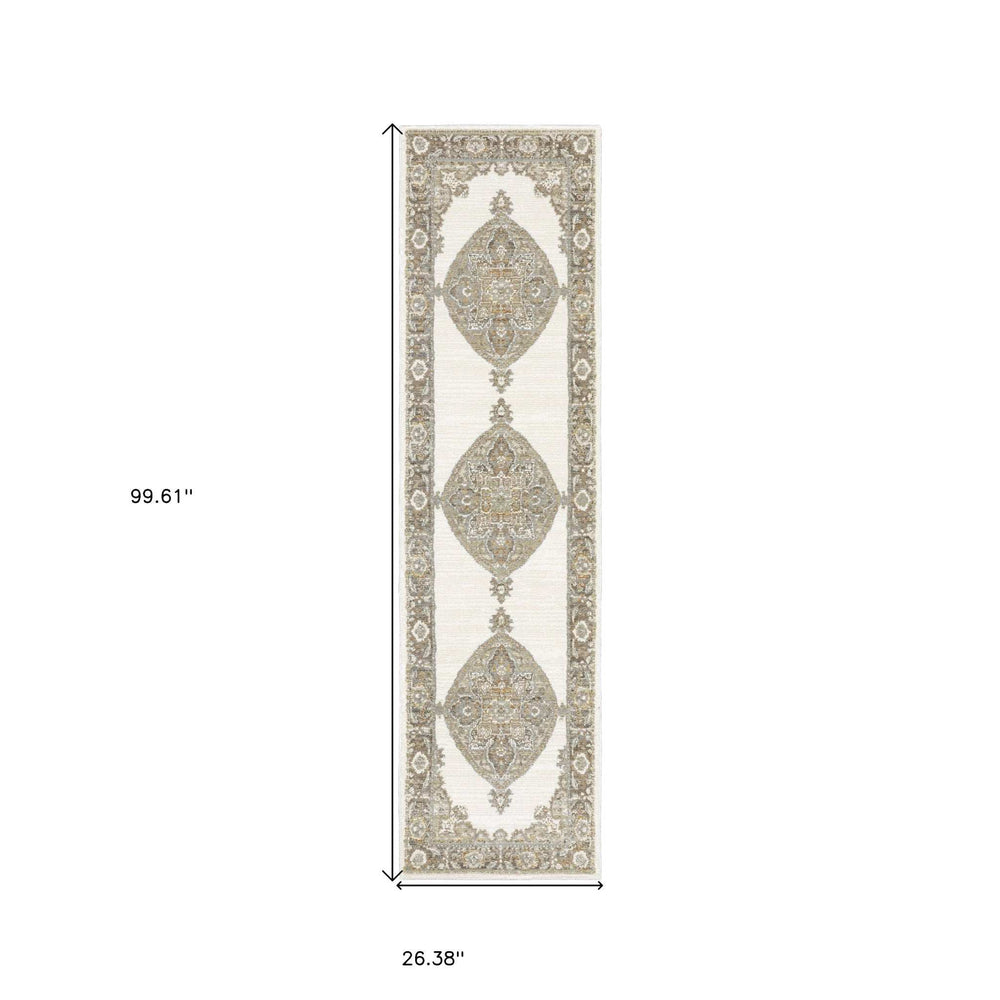 8' Runner Beige and Ivory Oriental Power Loom Runner Rug - Homeroots - Flyclothing LLC