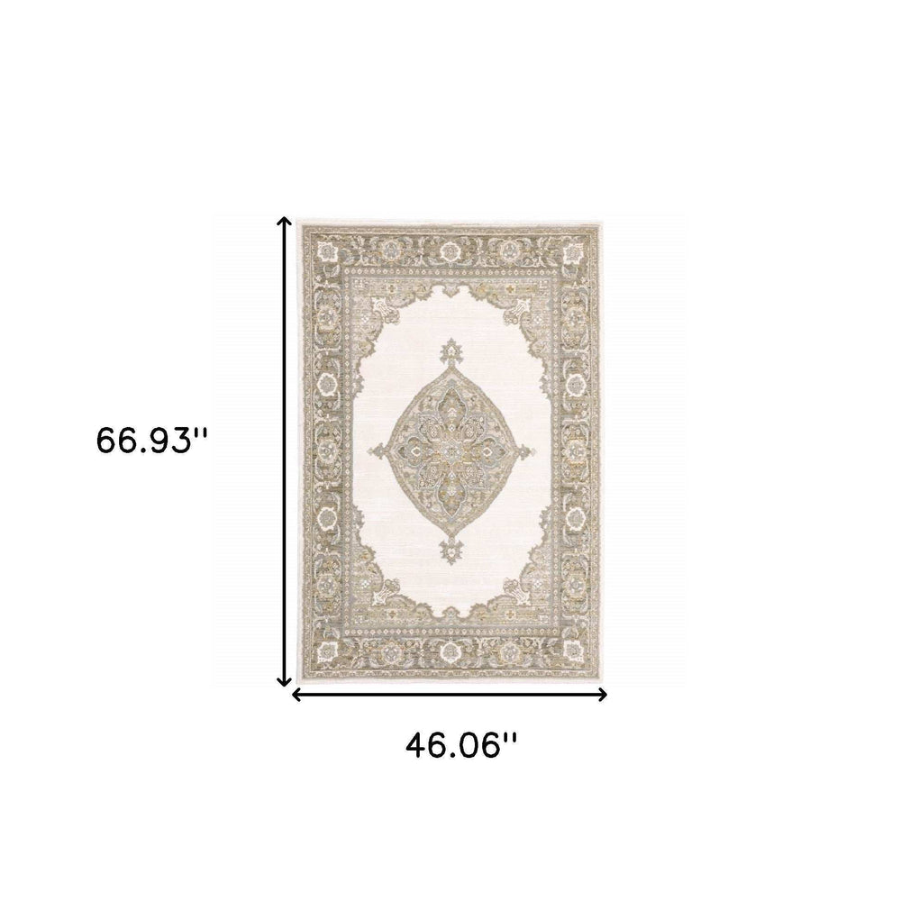 3' X 5' Beige and Ivory Oriental Power Loom Area Rug - Homeroots - Flyclothing LLC