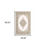 3' X 5' Beige and Ivory Oriental Power Loom Area Rug - Homeroots - Flyclothing LLC