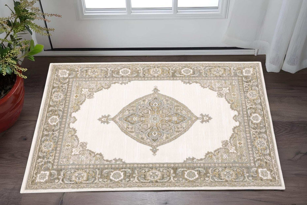 3' X 5' Beige and Ivory Oriental Power Loom Area Rug - Homeroots - Flyclothing LLC