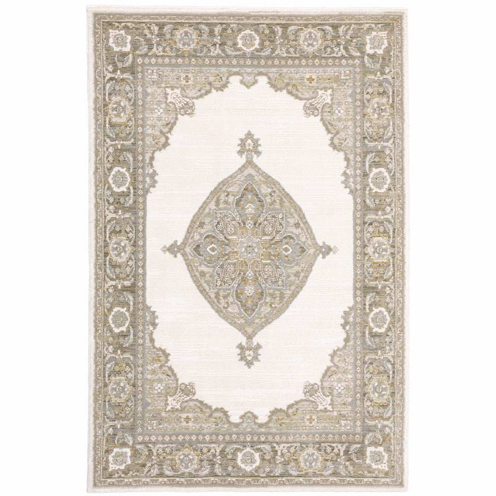 8' X 11' Beige and Ivory Oriental Power Loom Area Rug - Homeroots - Flyclothing LLC