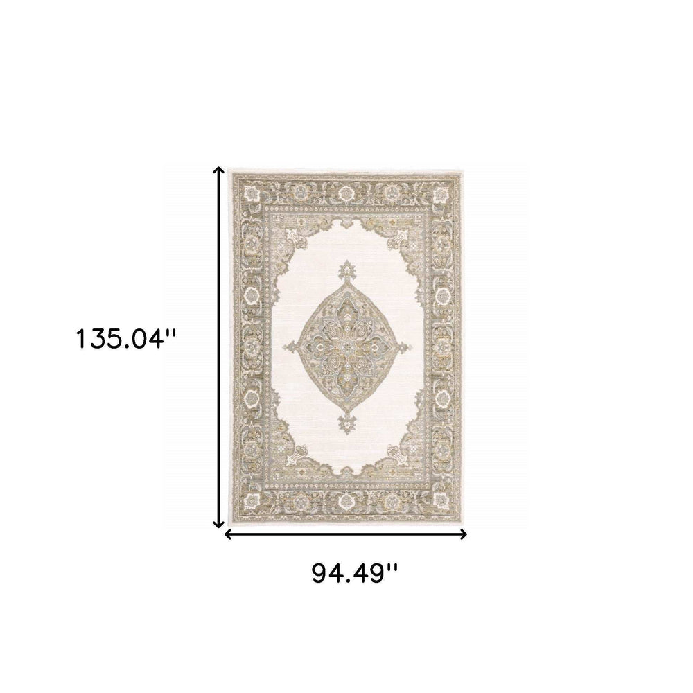 8' X 11' Beige and Ivory Oriental Power Loom Area Rug - Homeroots - Flyclothing LLC
