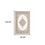 8' X 11' Beige and Ivory Oriental Power Loom Area Rug - Homeroots - Flyclothing LLC