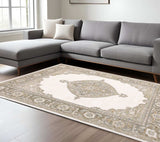 8' X 11' Beige and Ivory Oriental Power Loom Area Rug - Homeroots - Flyclothing LLC