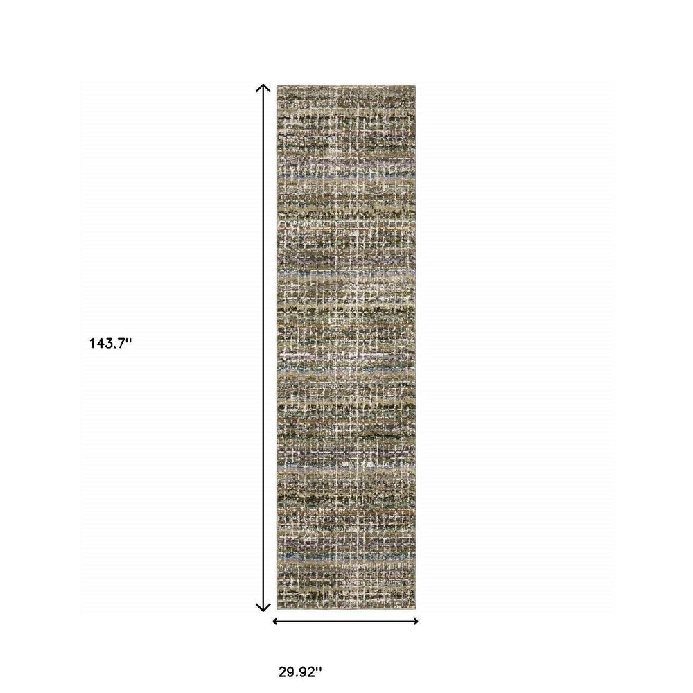 12' Runner Green Abstract Power Loom Runner Rug - Homeroots - Flyclothing LLC