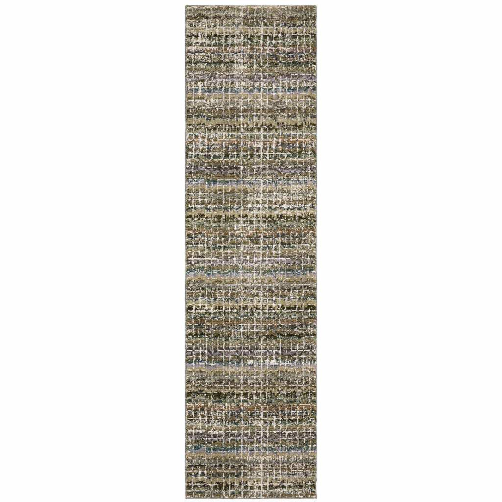 12' Runner Green Abstract Power Loom Runner Rug - Homeroots - Flyclothing LLC