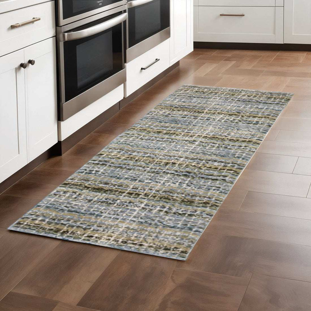 8' Runner Blue and Ivory Abstract Power Loom Runner Rug - Homeroots - Flyclothing LLC