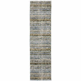 8' Runner Blue and Ivory Abstract Power Loom Runner Rug - Homeroots - Flyclothing LLC