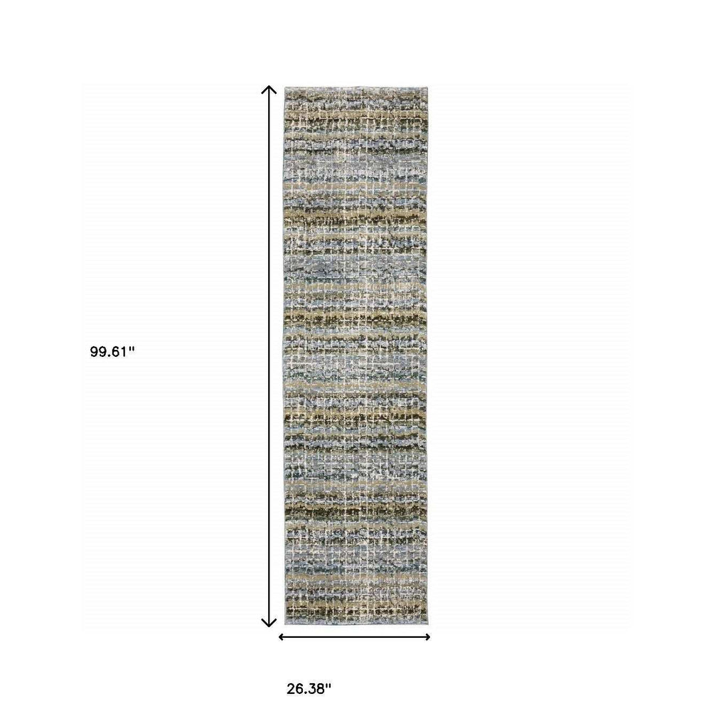 8' Runner Blue and Ivory Abstract Power Loom Runner Rug - Homeroots - Flyclothing LLC