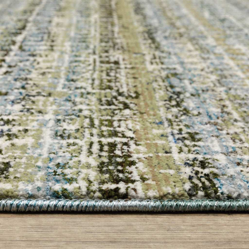 12' Runner Blue Green Teal and Grey Abstract Power Loom Runner Rug - Homeroots - Flyclothing LLC