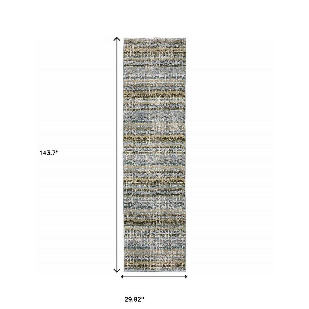 12' Runner Blue Green Teal and Grey Abstract Power Loom Runner Rug - Homeroots - Flyclothing LLC