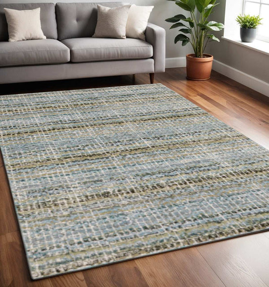 5' X 7' Blue and Ivory Abstract Power Loom Area Rug - Homeroots - Flyclothing LLC