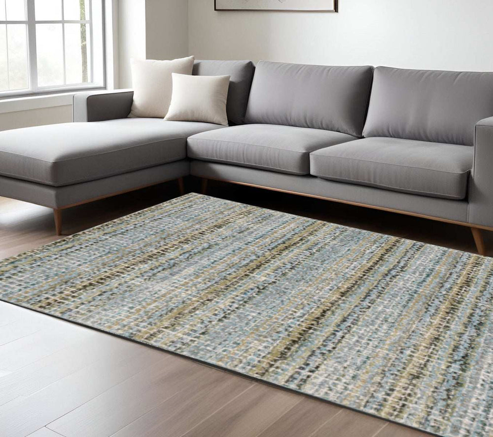 8' X 11' Blue and Ivory Abstract Power Loom Area Rug - Homeroots - Flyclothing LLC