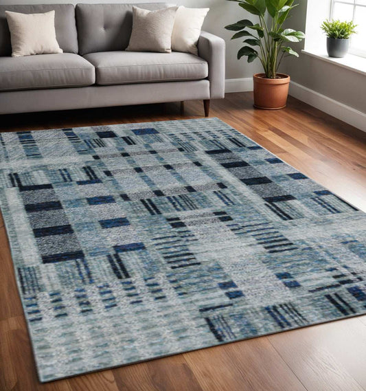 5' X 7' Blue Geometric Power Loom Area Rug - Homeroots - Flyclothing LLC