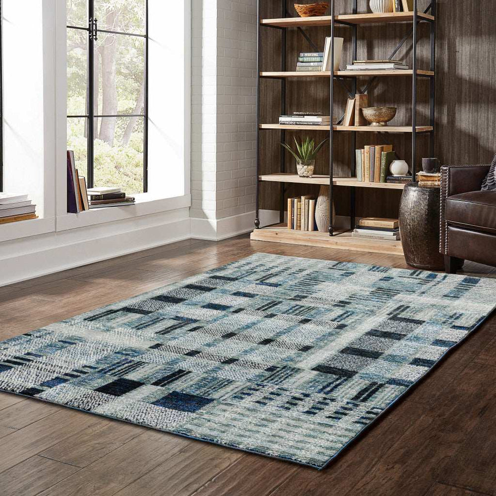 8' X 11' Blue Geometric Power Loom Area Rug - Homeroots - Flyclothing LLC