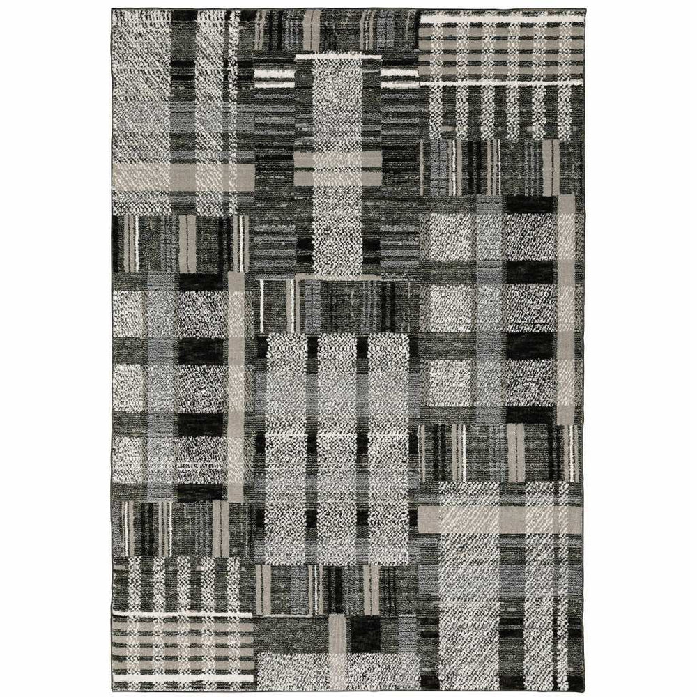 10' X 13' Gray and Black Geometric Power Loom Area Rug - Homeroots - Flyclothing LLC