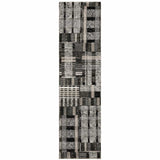 12' Runner Black Grey and Ivory Geometric Power Loom Runner Rug - Homeroots - Flyclothing LLC