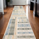 12' Runner Green Grey and Ivory Geometric Power Loom Runner Rug - Homeroots - Flyclothing LLC