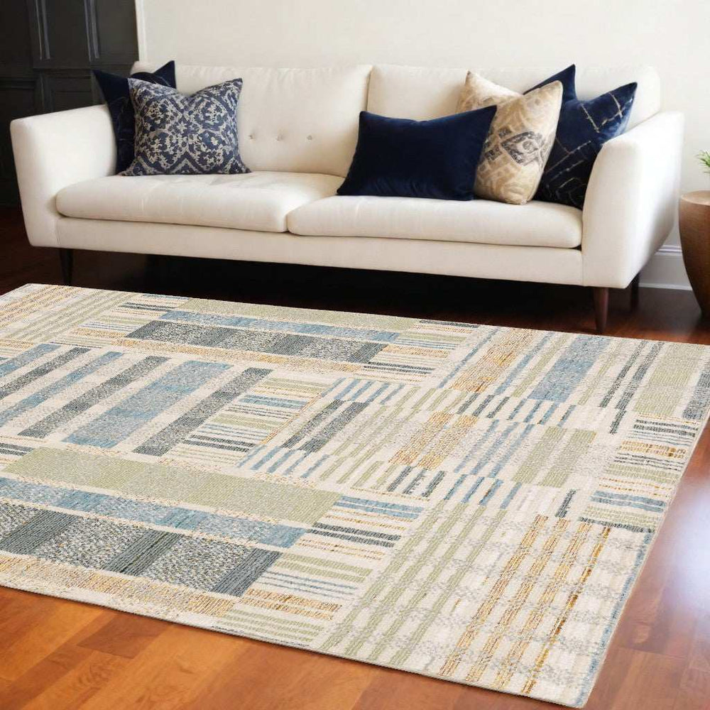 8' X 11' Gray and Ivory Geometric Power Loom Area Rug - Homeroots - Flyclothing LLC