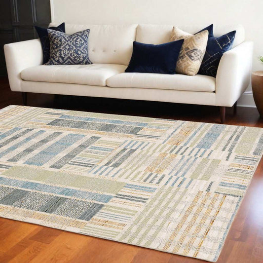 9' X 12' Gray and Ivory Geometric Power Loom Area Rug - Homeroots - Flyclothing LLC