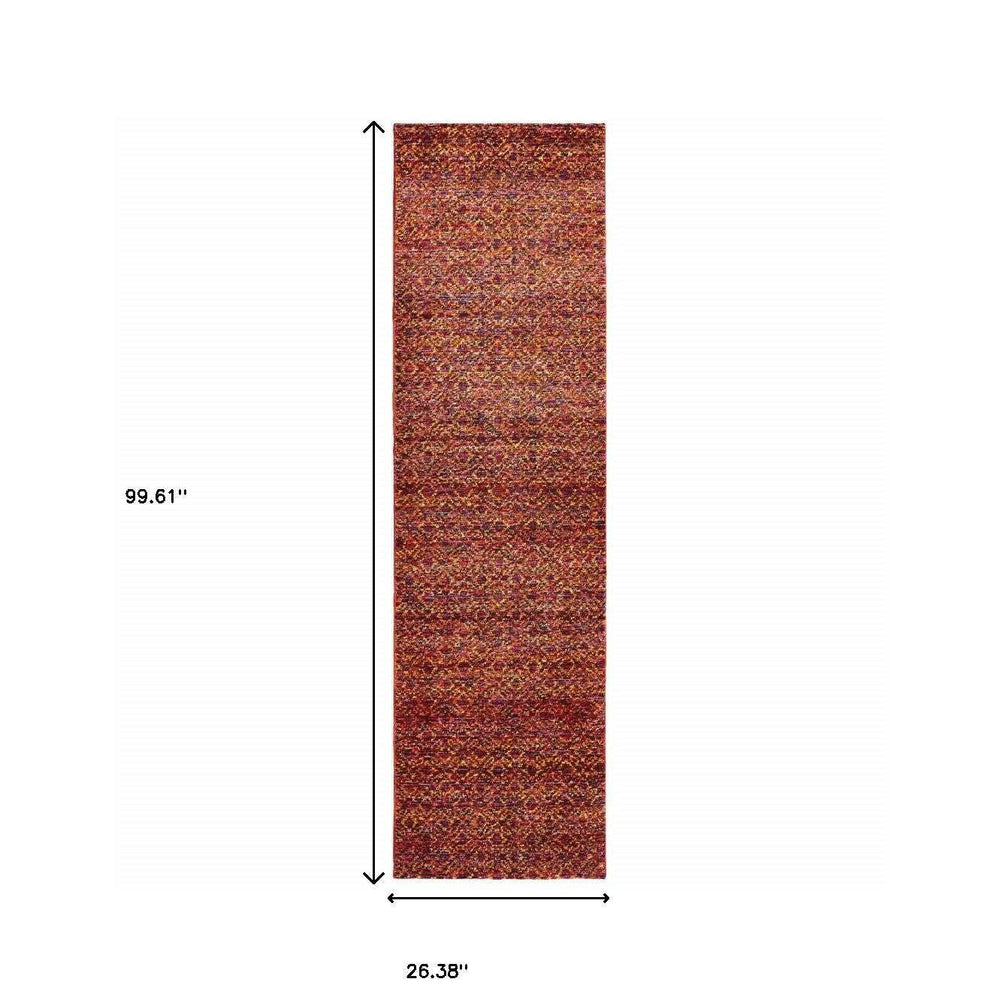 8' Runner Red and Gold Geometric Power Loom Runner Rug - Homeroots - Flyclothing LLC