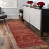 8' Runner Red and Gold Geometric Power Loom Runner Rug - Homeroots - Flyclothing LLC