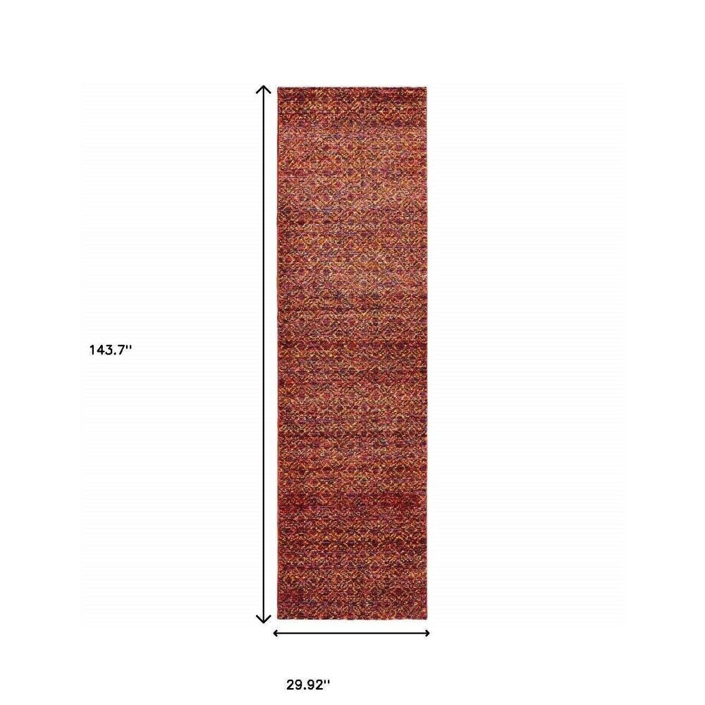 12' Runner Red Gold and Blue Geometric Power Loom Runner Rug - Homeroots - Flyclothing LLC