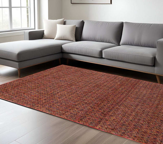 7' X 10' Red and Gold Geometric Power Loom Area Rug - Homeroots - Flyclothing LLC