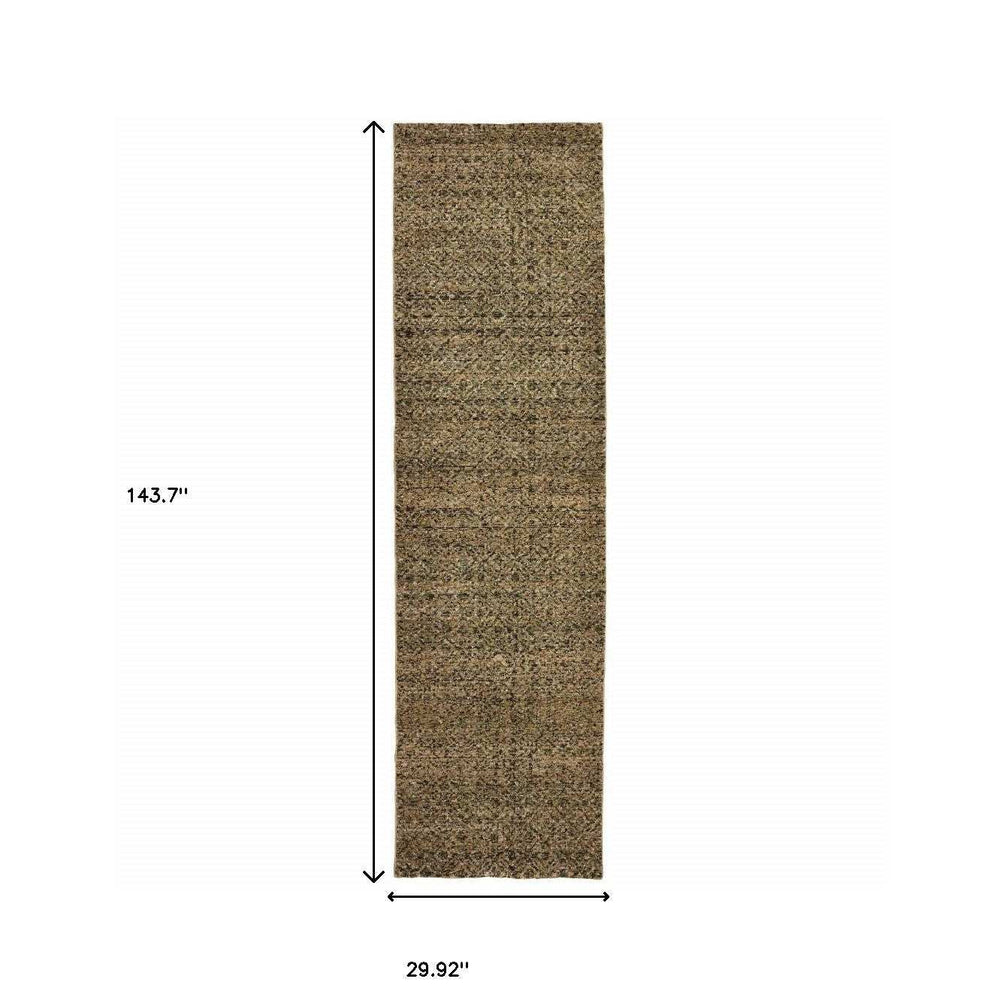 12' Runner Brown Geometric Power Loom Runner Rug - Homeroots - Flyclothing LLC