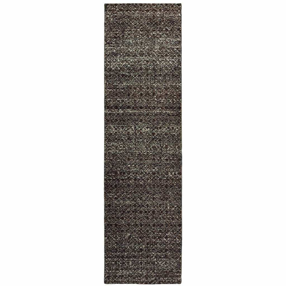 12' Runner Charcoal Grey and Brown Geometric Power Loom Runner Rug - Homeroots - Flyclothing LLC