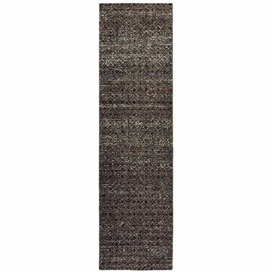 12' Runner Charcoal Grey and Brown Geometric Power Loom Runner Rug - Homeroots - Flyclothing LLC