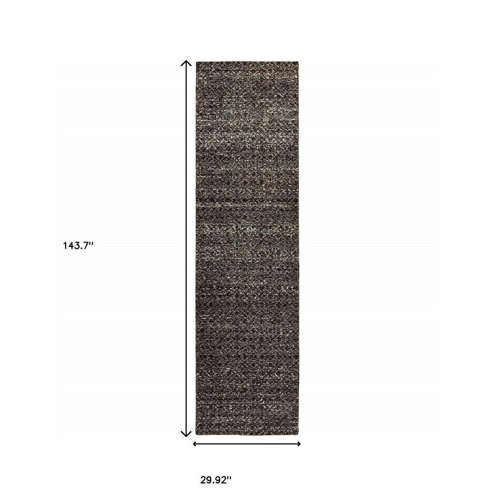 12' Runner Charcoal Grey and Brown Geometric Power Loom Runner Rug - Homeroots - Flyclothing LLC
